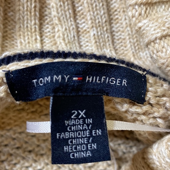 TOMMY HILFIGER PLUS SIZE BEIGE TAN CHUNKY SHORT SLEEVE KNIT COCOON SWEAT… - Picture 3 of 15